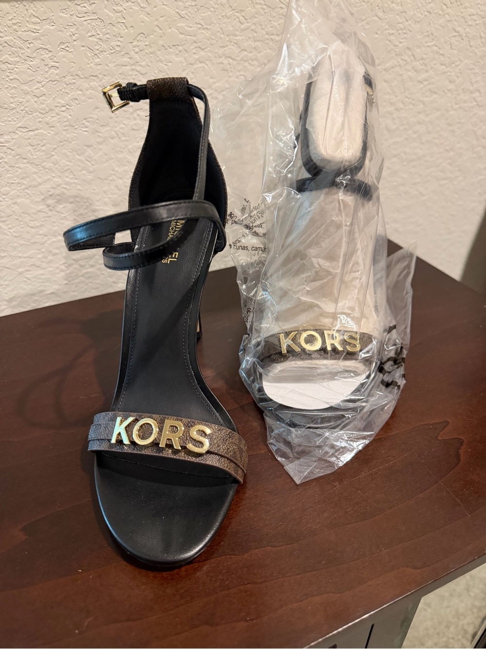 Michael Kors Black and Brown Logo Strap Heels